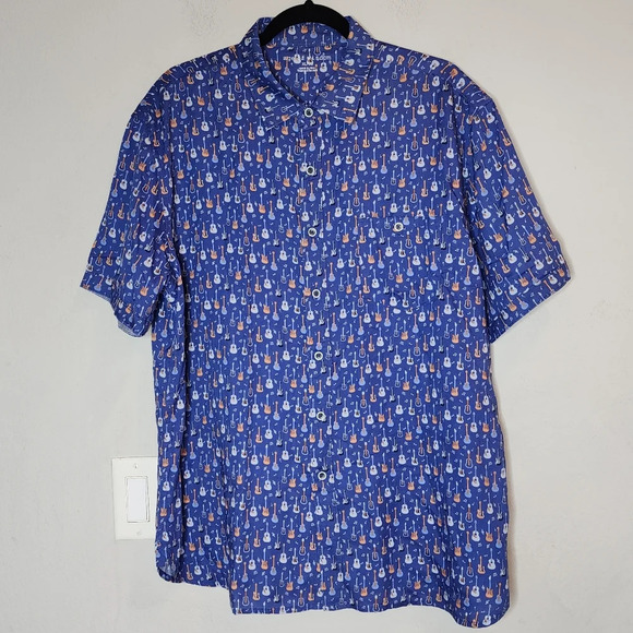 Age Of Wisdom Modal Guitar Printed Blue Short Sleeve Button Down Shirt XL new - Picture 4 of 14